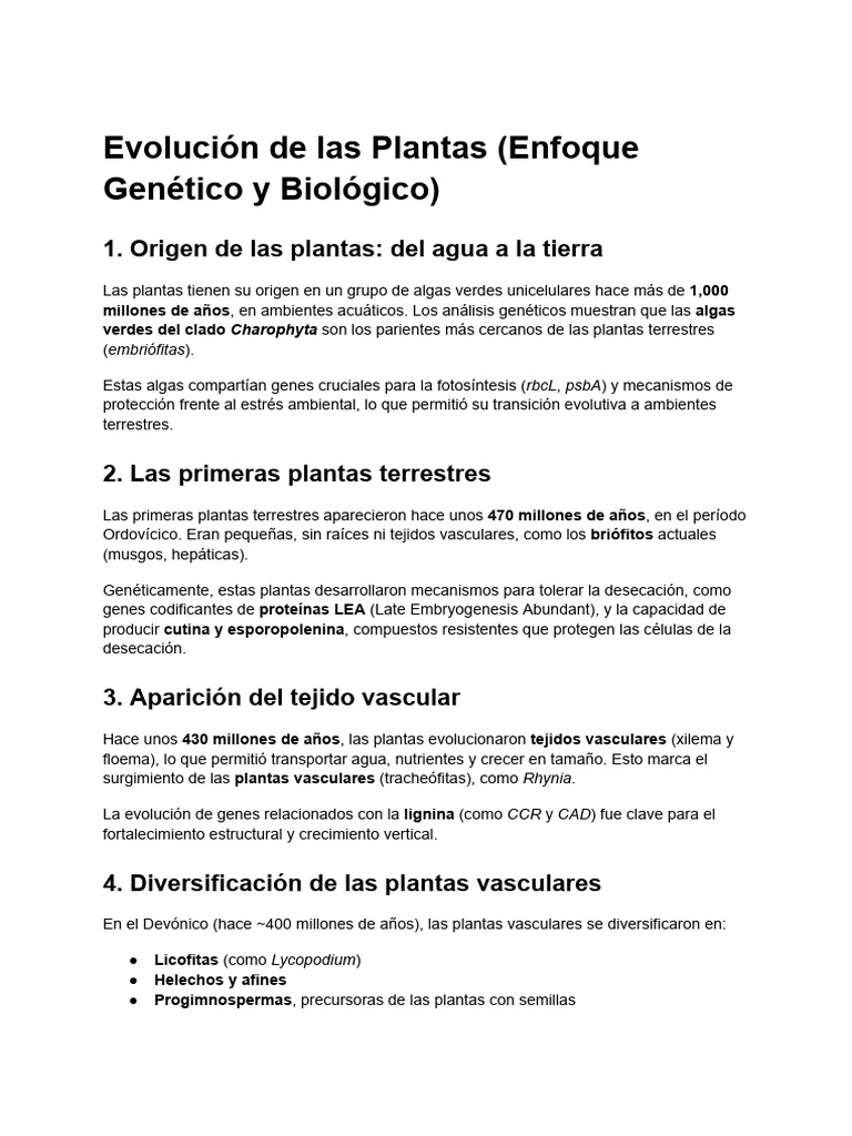 Evolución de Las Plantas (Enfoque Genético y Biológico) | PDF | Plantas ...