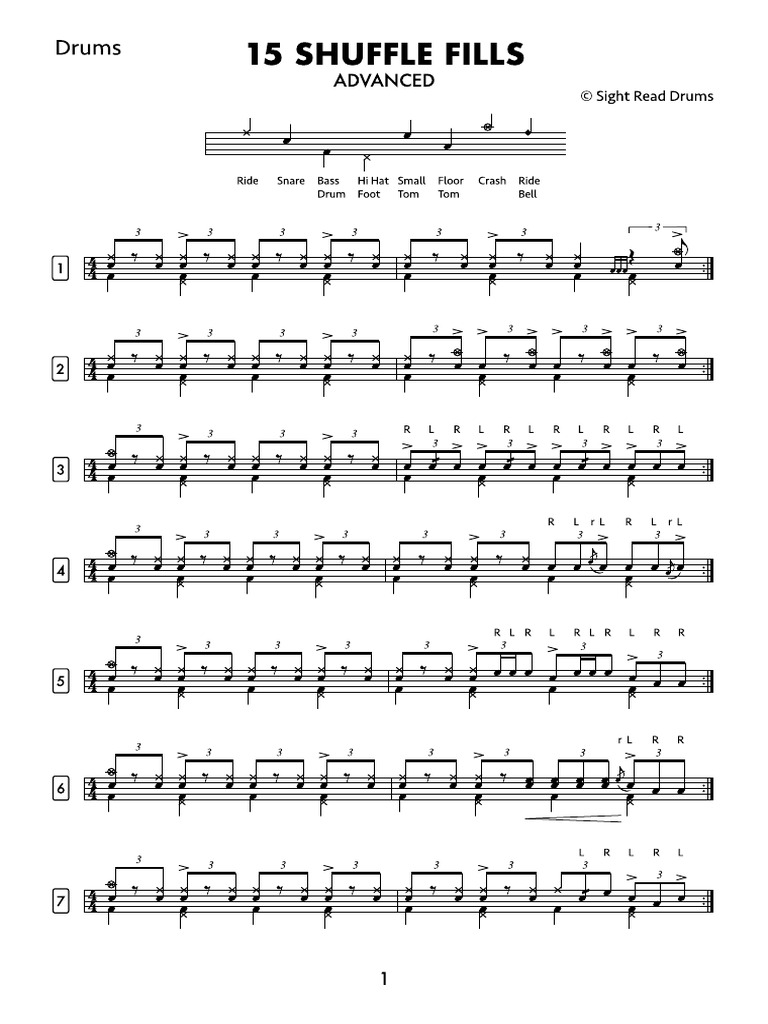 15 Shuffle Fills For Advanced Drummers | PDF