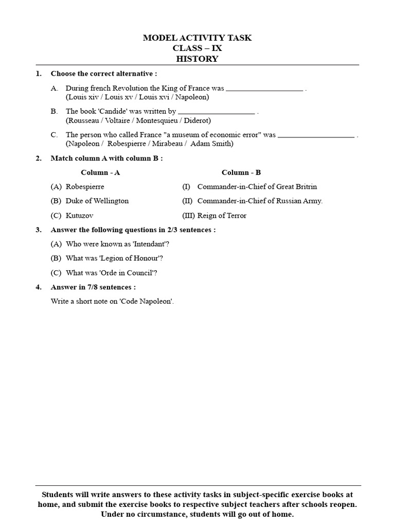 Activity Task 2021 Class Ix History | PDF