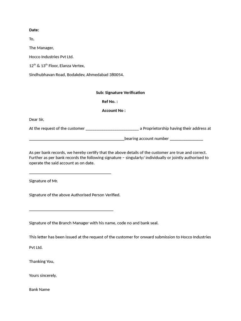 Signature Verification Letter Template | PDF