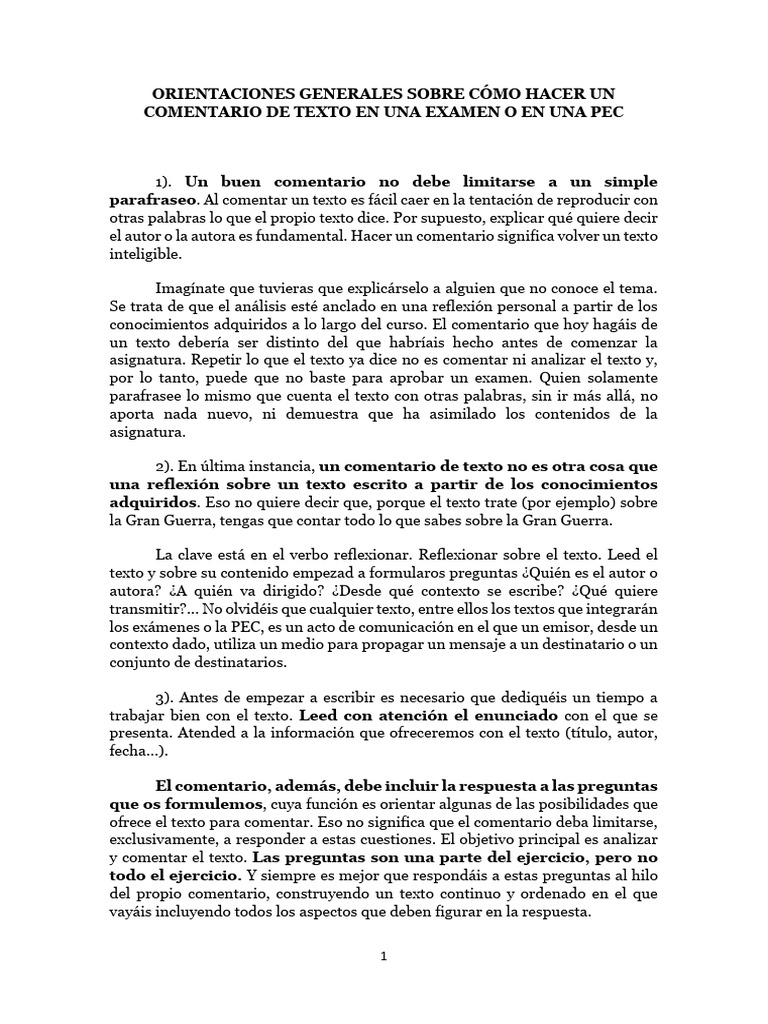 Orientaciones Generales Sobre Cómo Comentar Un Texto. HUXX | PDF ...