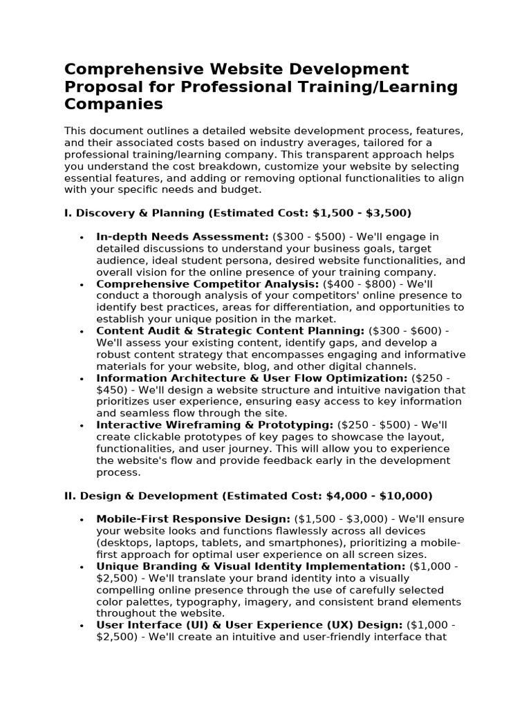 Comprehensive Website Development Proposal For Professional Training ...