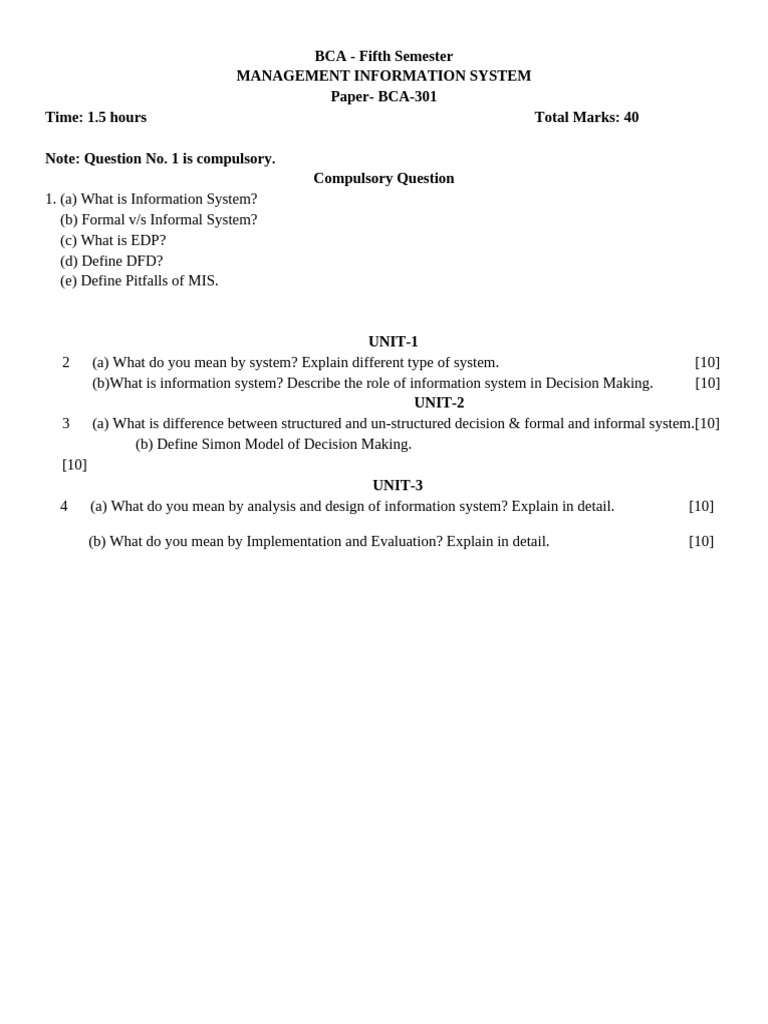 BCA Management Information System Exam Guide | PDF