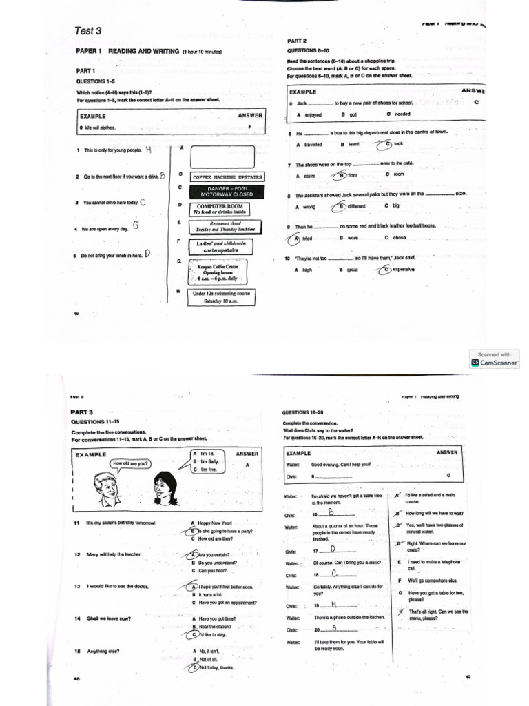 KET Reading Test 3&4 | PDF