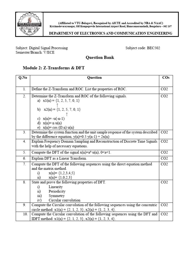 DSP Module 2: Z-Transforms & DFT Questions | PDF | Digital Signal ...