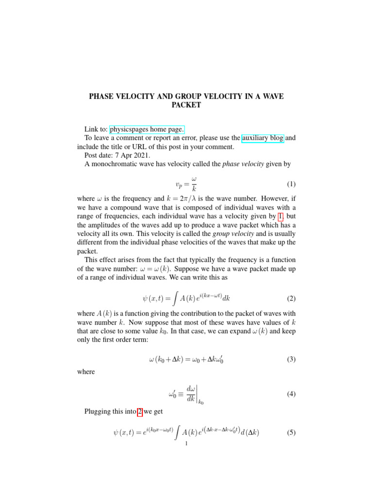 Phase and Group Velocity in Waves | PDF | Waves | Wavelength