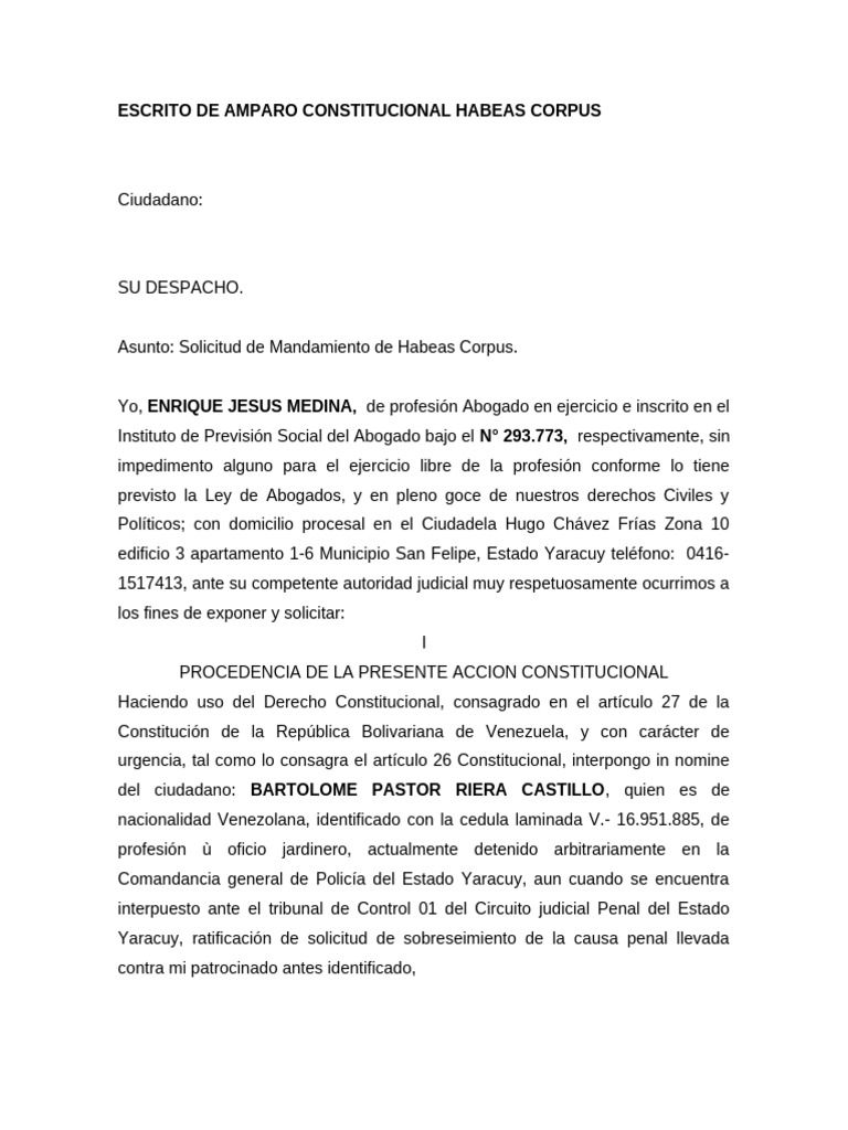 Solicitud de Habeas Corpus en Venezuela | PDF | Habeas corpus | Justicia