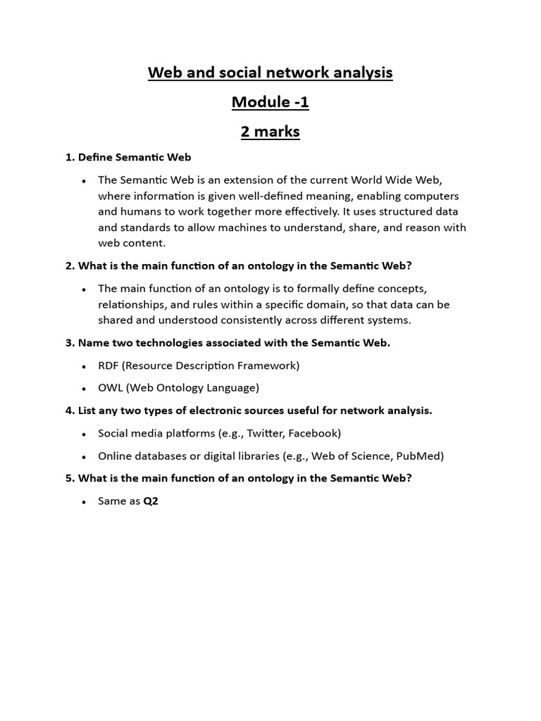 Semantic Web and Network Analysis Insights | PDF | Resource Description ...