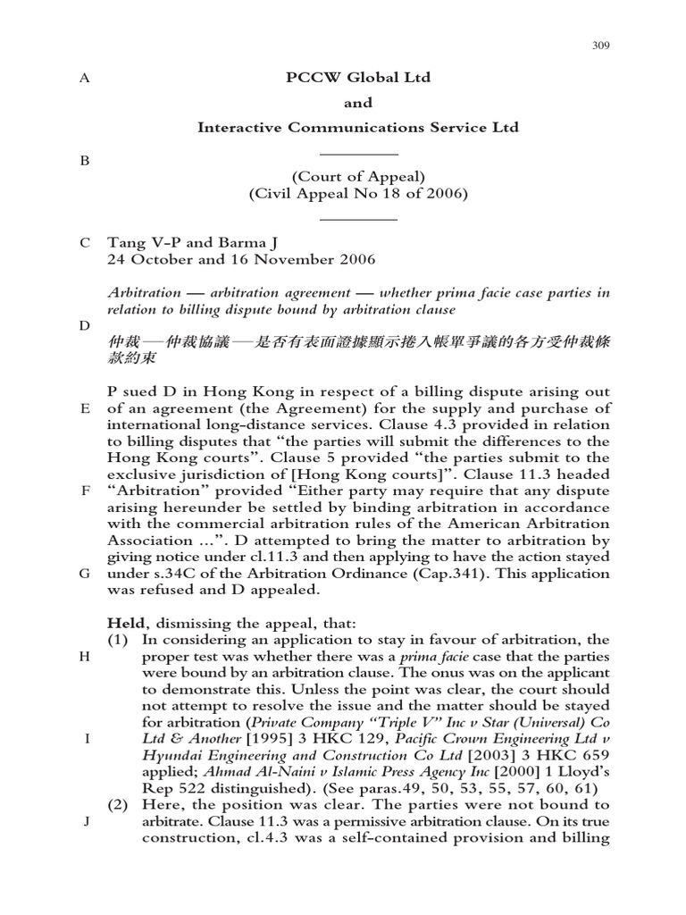 PCCW Global Ltd Arbitration Case Summary | PDF | Arbitration | Arbitral ...