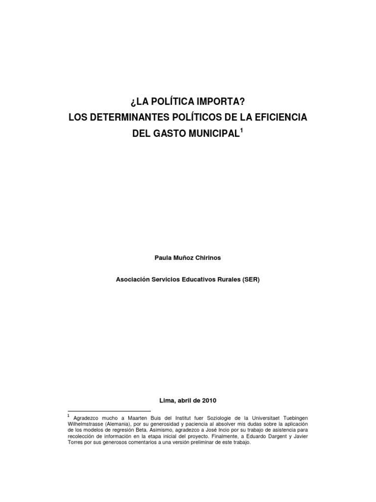 Los Determinantes Políticos de La Eficiencia Del Gasto Municipal | PDF