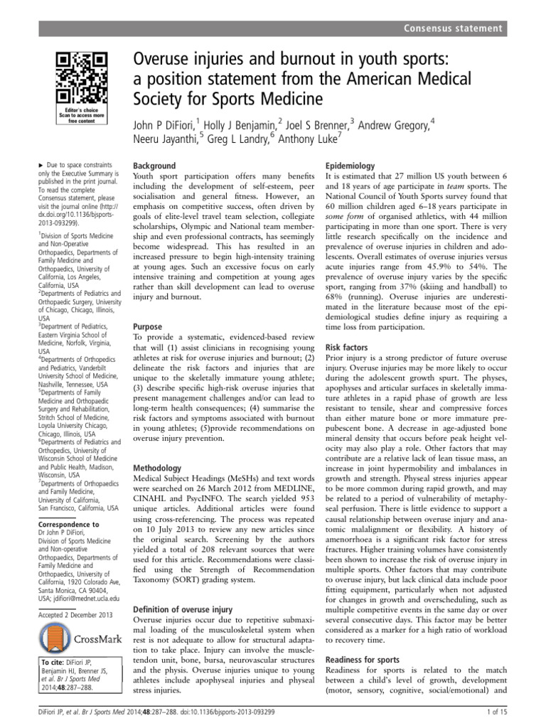 Youth Sports Overuse Injuries & Burnout | PDF | Bone | Musculoskeletal ...