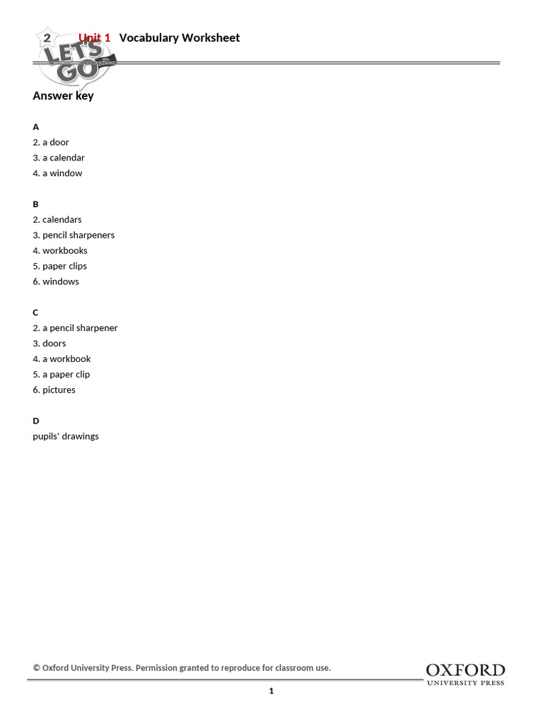 Vocabulary Worksheet Answer Key | PDF