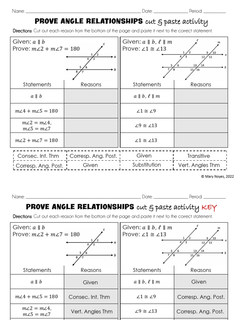 Cut Paste Activity: Prove Angle Relationships | PDF