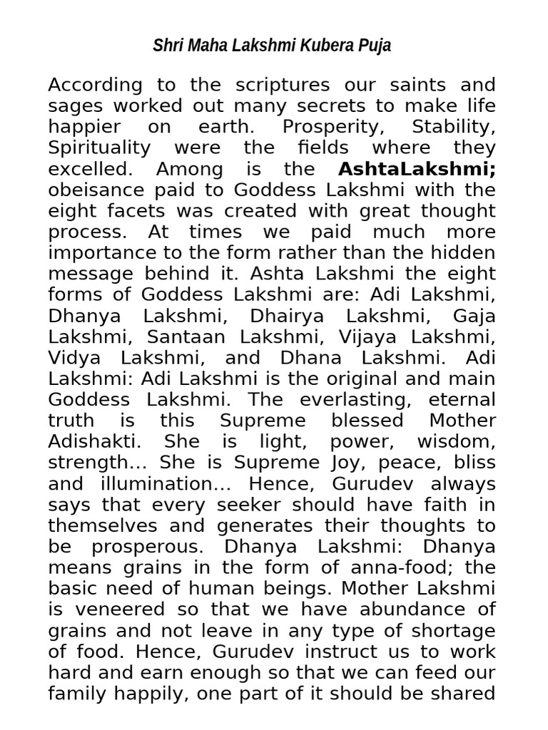 2025 - At Home - Shri Maha Lakshmi Kubera Puja(1) | PDF