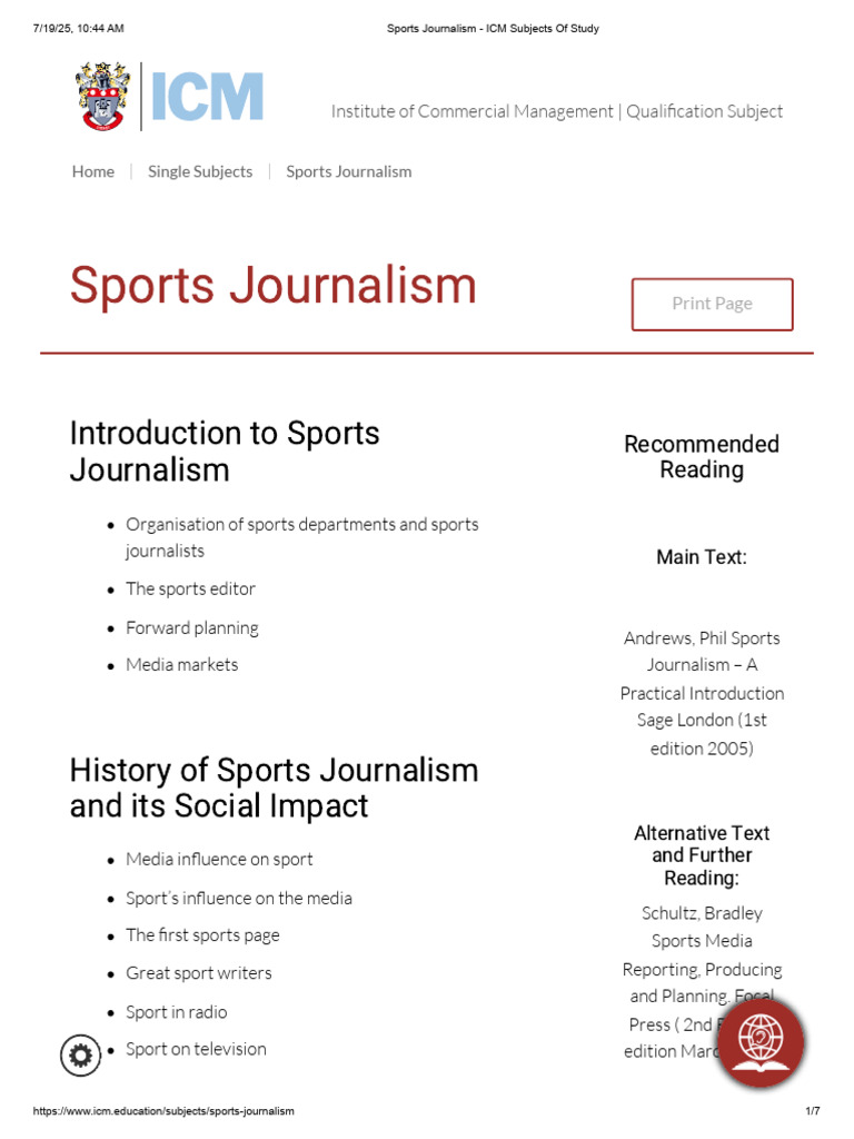 Sports Journalism Course Overview | PDF | Journalism | Sports