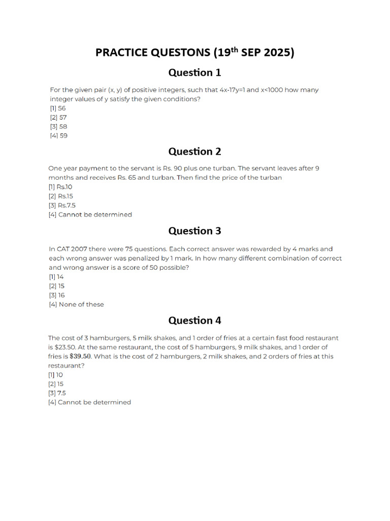 Practice Questons (19th Sep 2025) | PDF