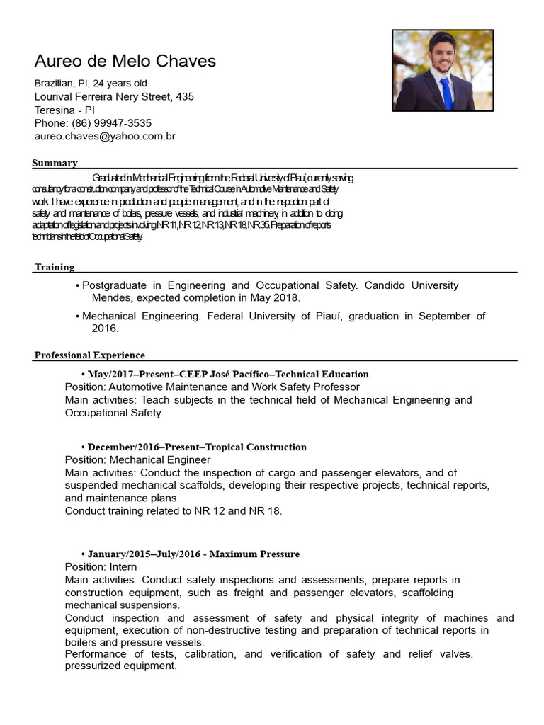 Mechanical Engineer & Safety Consultant Profile | PDF | Engineering