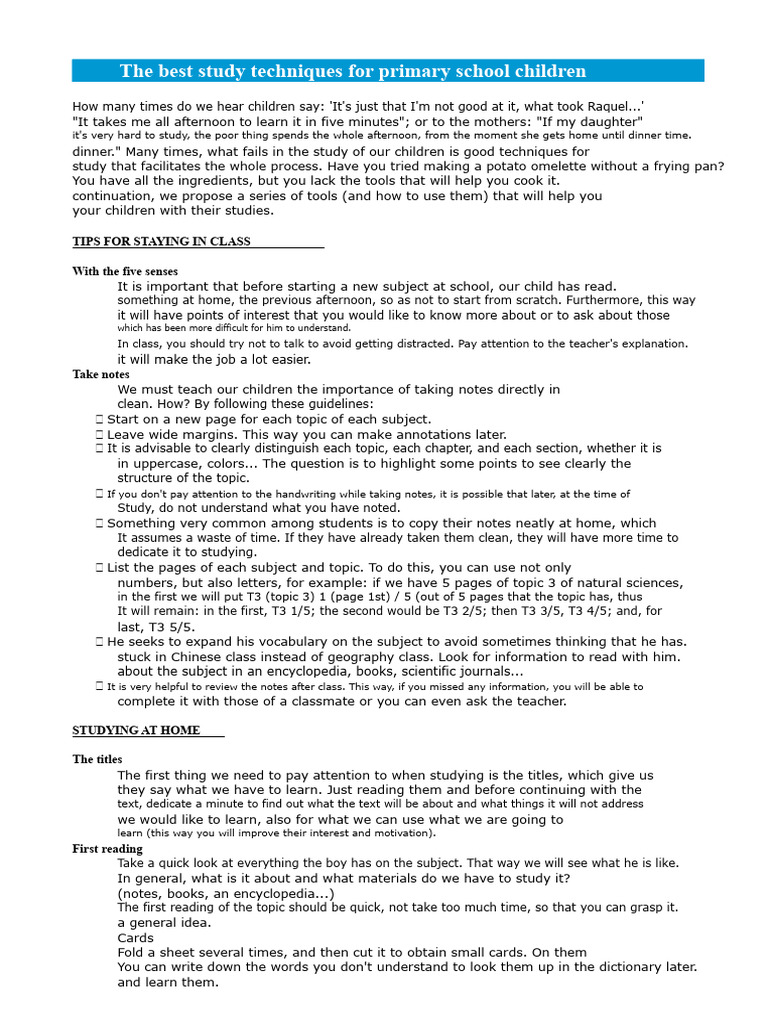 Effective Study Techniques for Kids | PDF | Cognition | Human Communication