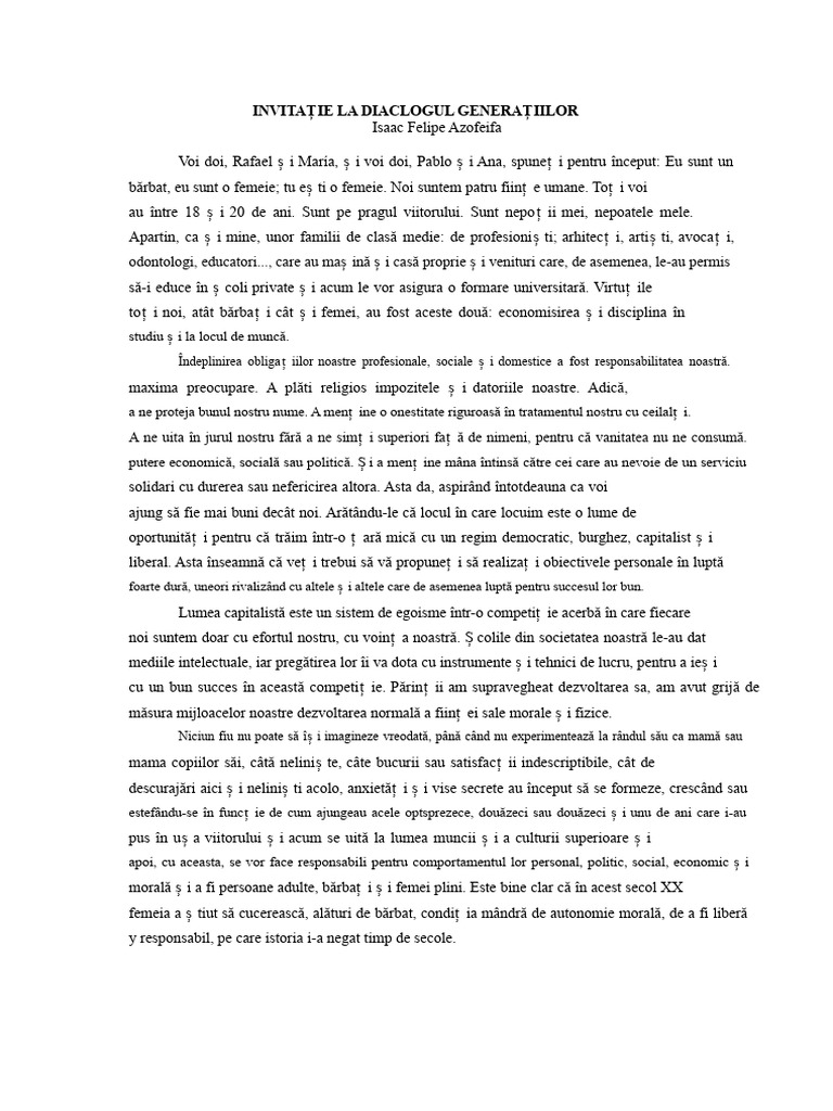 Invitație La Dialogul Generațiilor de Isaac Felipe Azofeifa | PDF