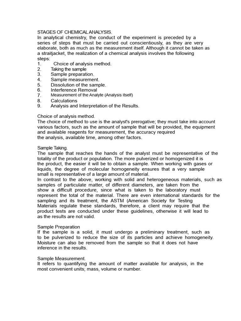 Steps in Chemical Analysis Process | PDF | Analytical Chemistry ...