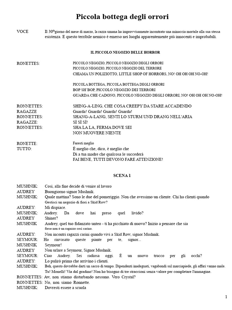 Little Shop of Horrors Script | PDF