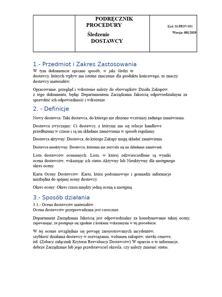 Podręcznik Procedur Dostawców | PDF
