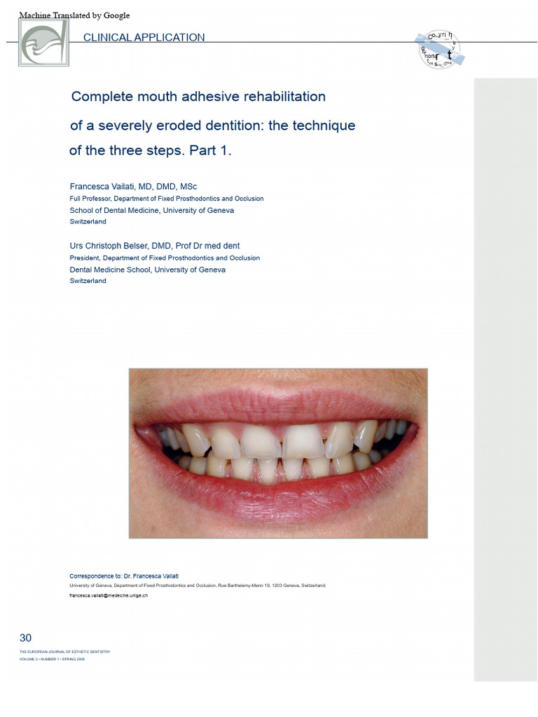 Full-Mouth Adhesive Rehabilitation of A Severely Eroded Dentition The ...