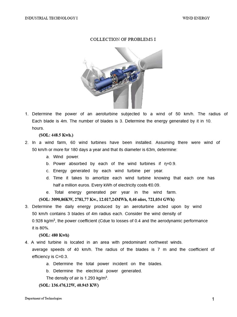 Wind Energy Calculations and Problems | PDF | Wind Power | Wind Turbine