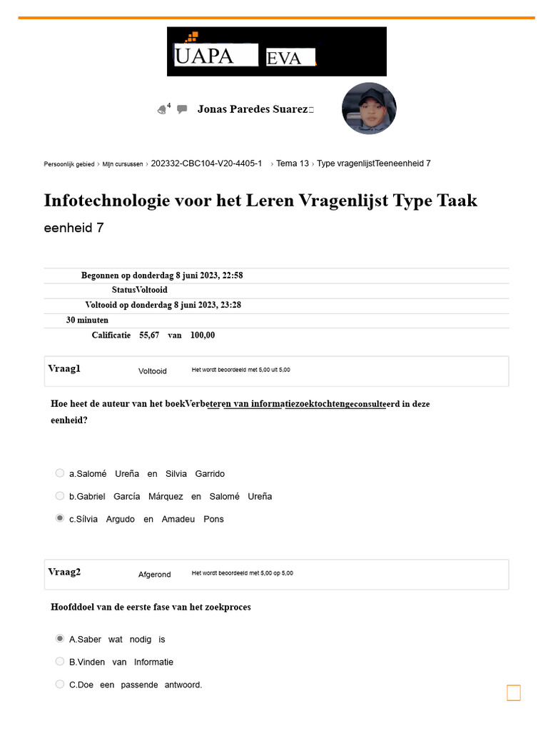 Vragenlijst Type Taak Eenheid 7 - Herziening Van de Poging | PDF