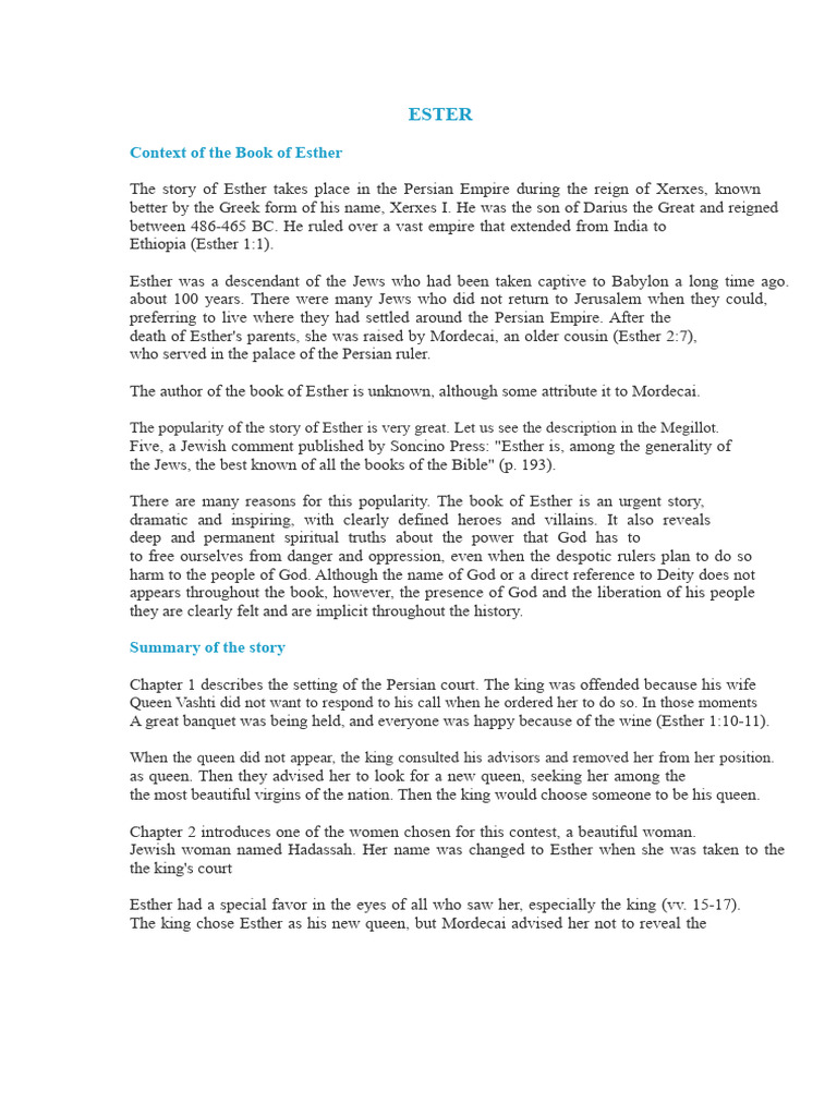 The Story and Lessons of Esther | PDF | Book Of Esther | Esther