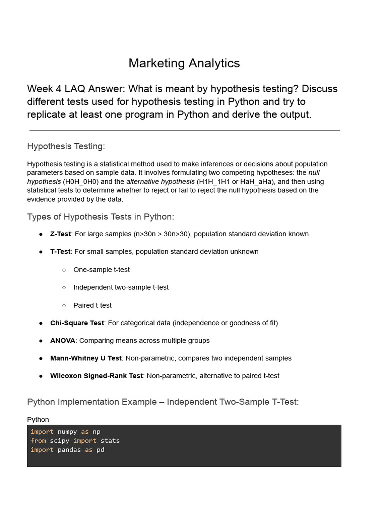 Hypothesis Testing in Python Explained | PDF | P Value | Student's T Test