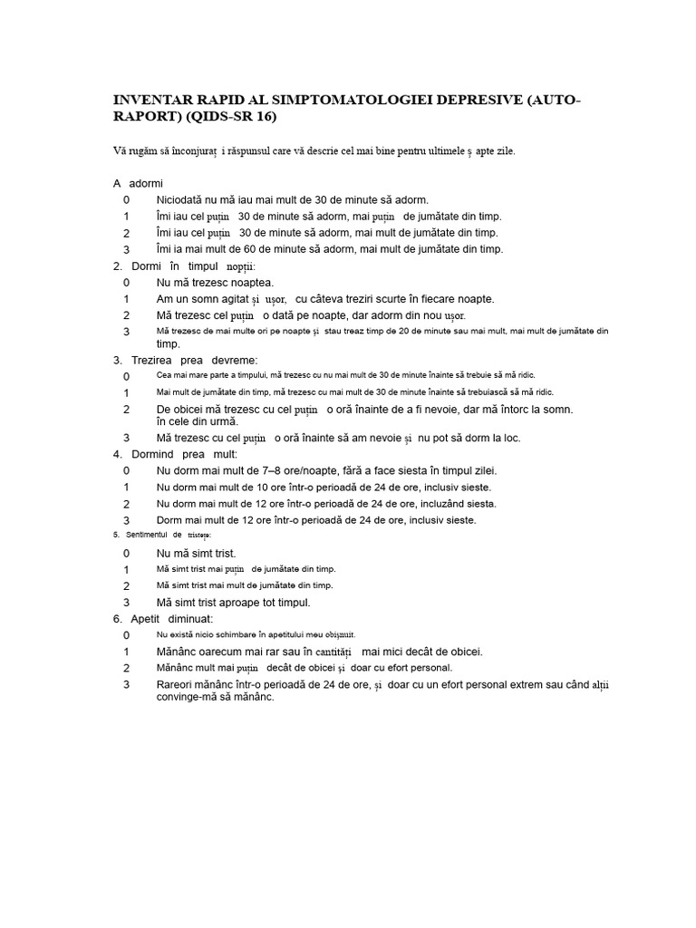 QIDS SR16 Depresie | PDF