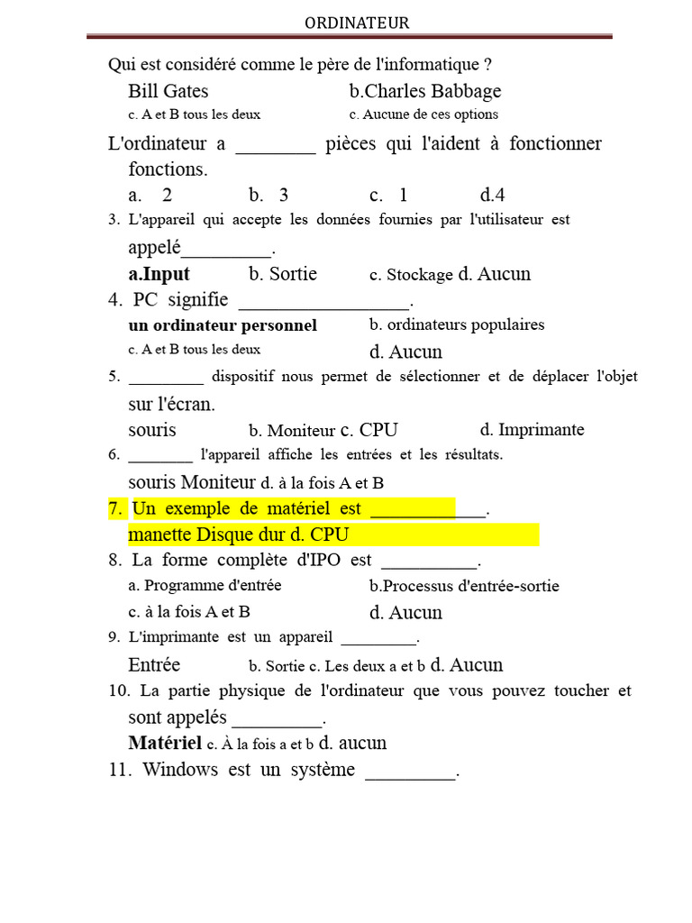 Questions sur l'informatique et les ordinateurs | PDF | Matériel ...