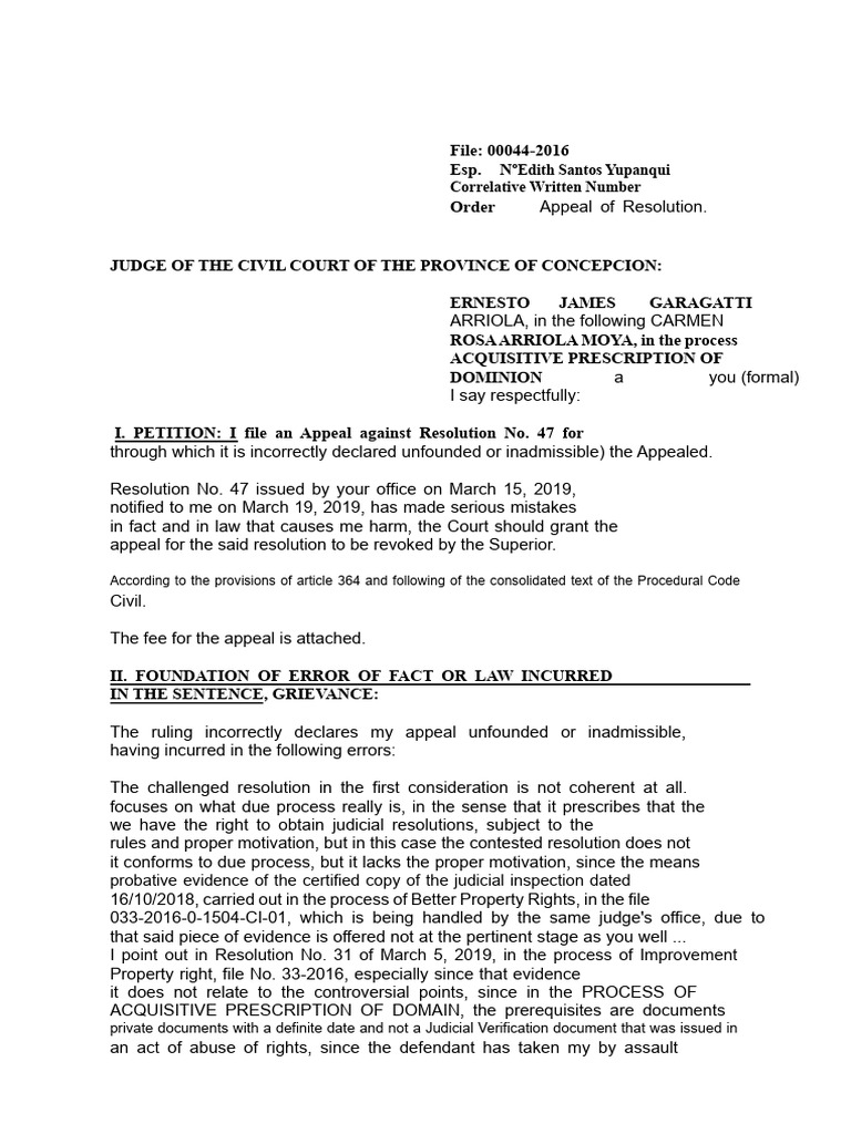 Model of Appeal Writing For Resolution | PDF | Evidence | Justice Of ...