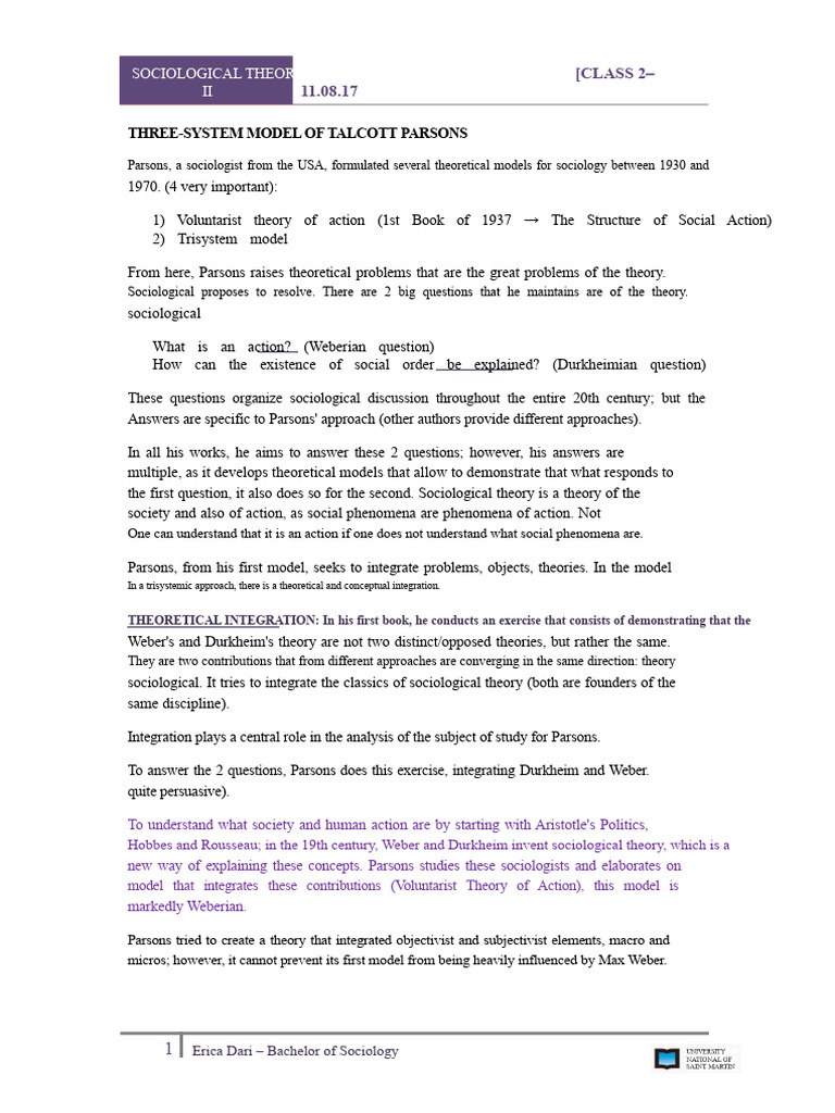Talcott Parsons' Trisystem Model Explained | PDF | Sociology | System
