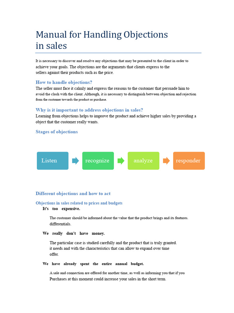 Manual for Handling Objections in Sales(1) | PDF | Sales | Customer