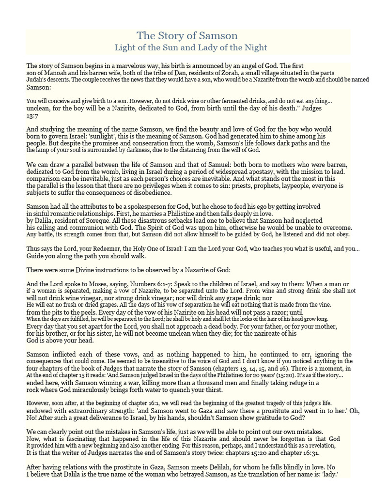 The Life Lessons of Samson | PDF | Samson | Delilah