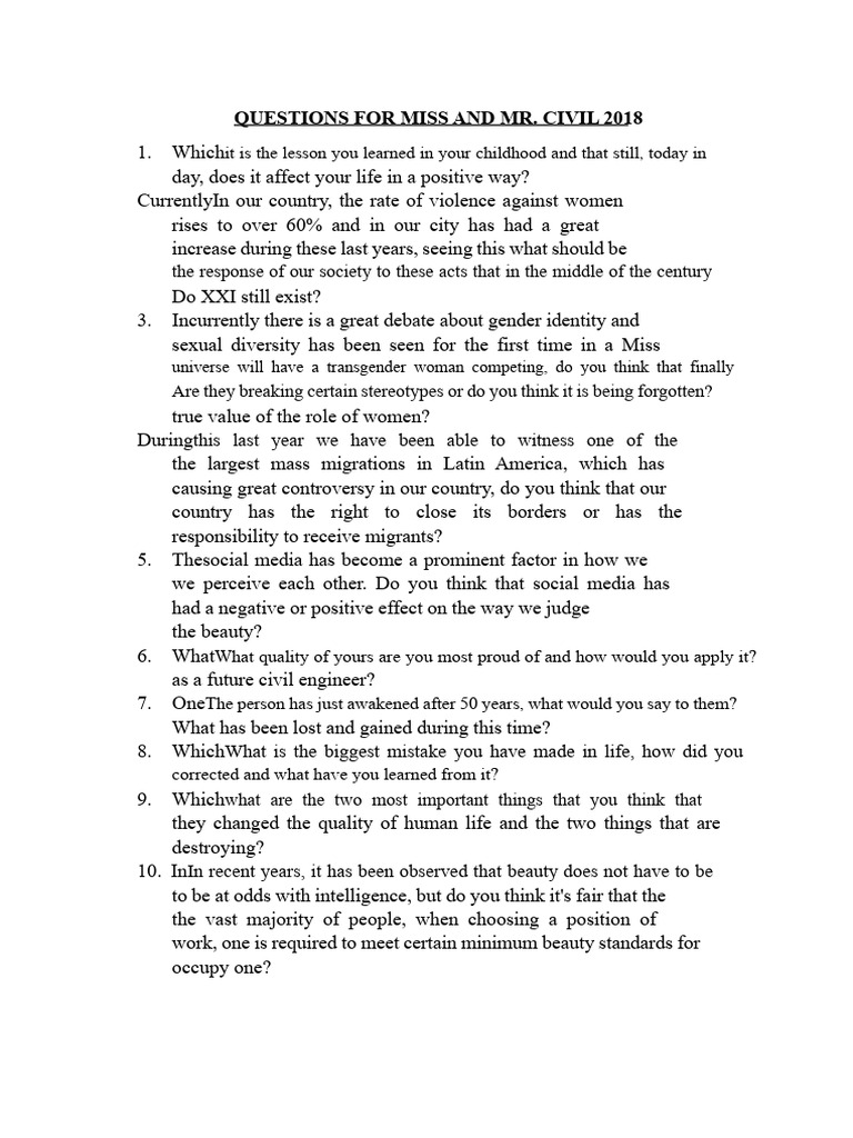 Miss and Mr. Civil 2018 Questions | PDF