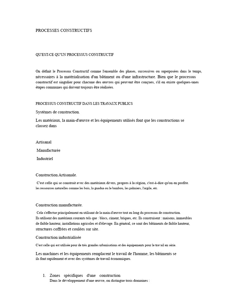Guide des Processus Constructifs Bâtiment | PDF | Génie du bâtiment