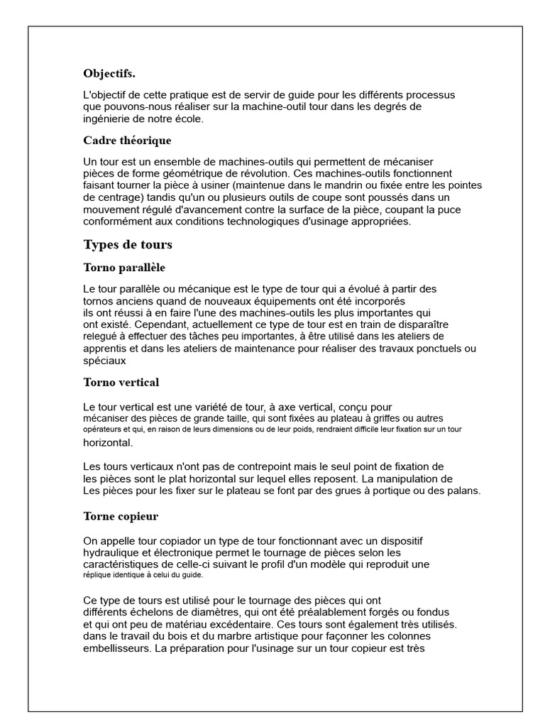 Guide des types de tours et opérations | PDF | Usinage | Perçage