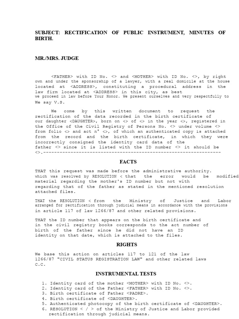 Rectification of Public Instrument | PDF | Birth Certificate | Identity ...