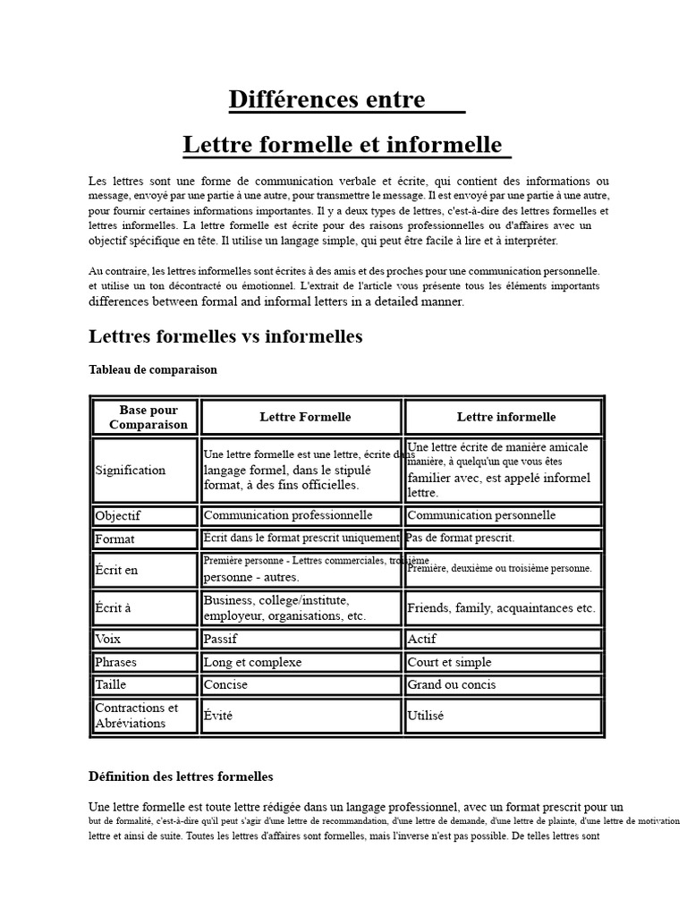 Différences lettres formelles et informelles | PDF | Linguistique
