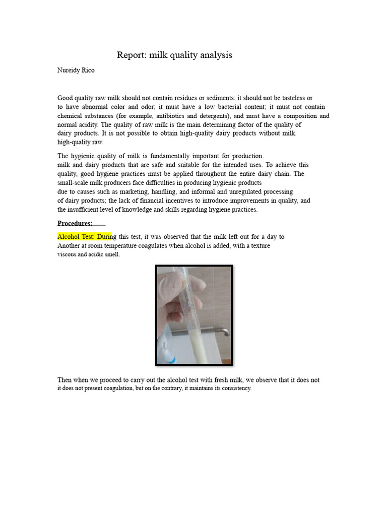 Milk Quality Analysis Report | PDF | Milk | Dairy