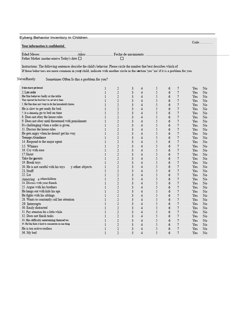 Eyberg Child Behavior Inventory Guide | PDF | Human Life Stages | Family