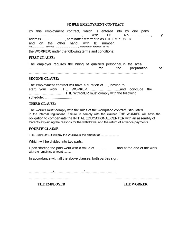 Simple Employment Contract | PDF | Employment | Justice