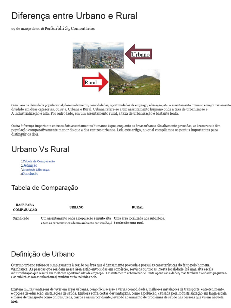 Diferenças entre Urbano e Rural | PDF | Urbanização | Cidade