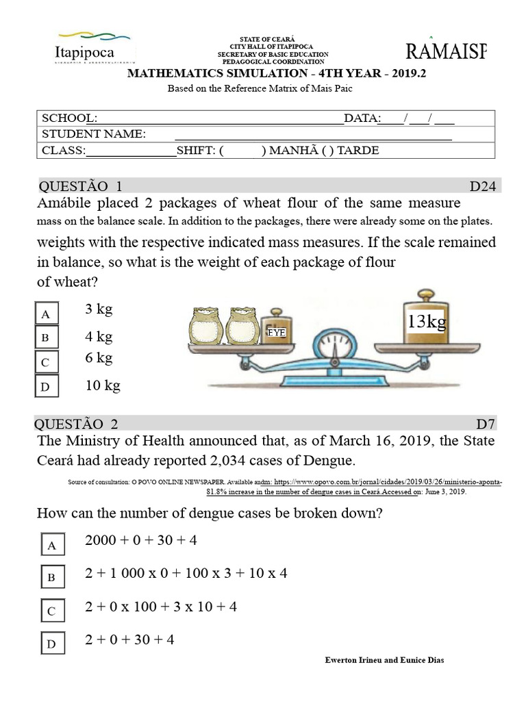 2nd MATHEMATICS SIMULATION - 4th GRADE - 2019 | PDF