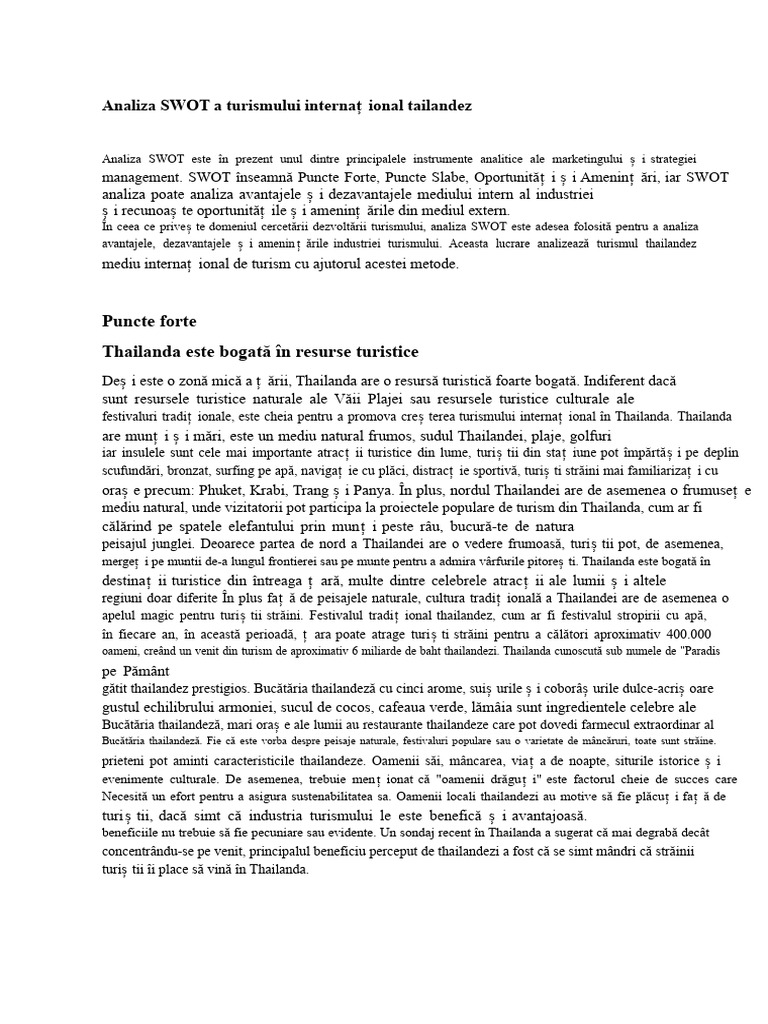 Analiza SWOT A Turismului Internațional În Thailanda | PDF