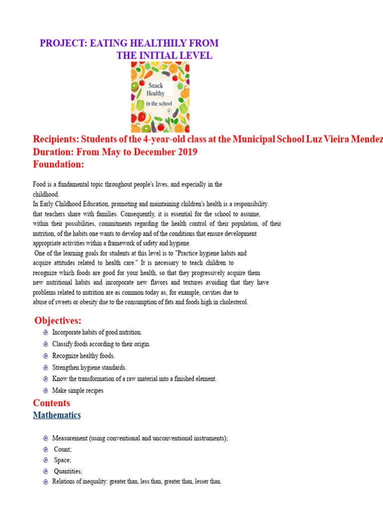 Healthy Eating Project for Preschoolers | PDF | Foods | Healthy Diet
