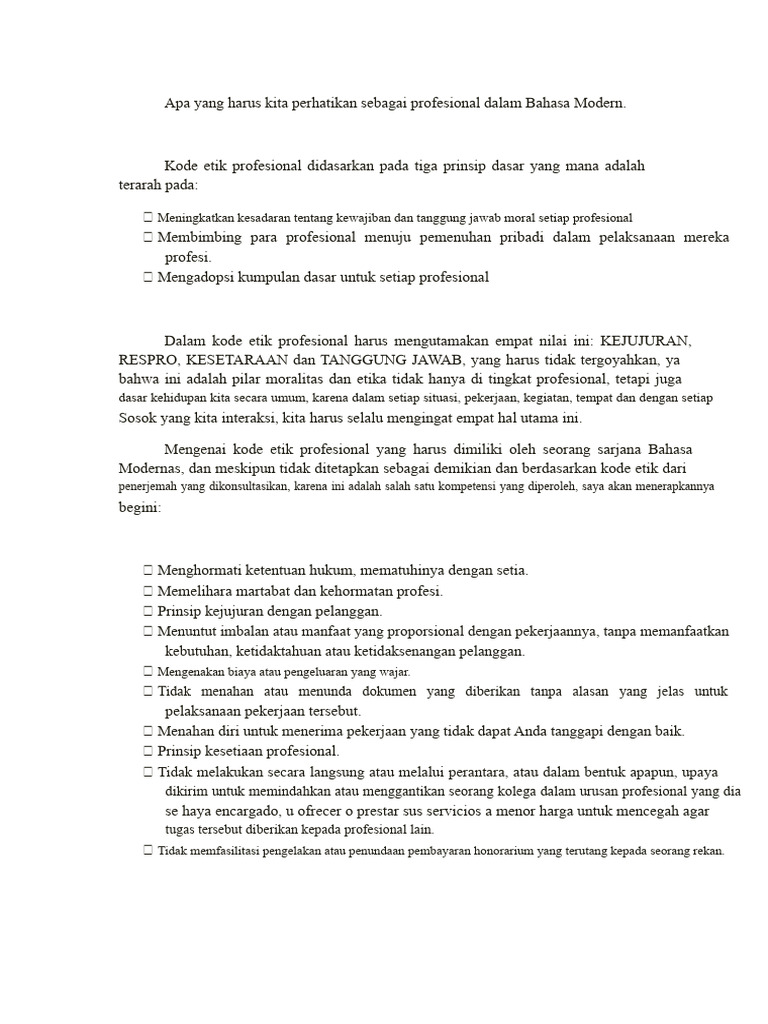 Kode Etik Profesional Bahasa Modern | PDF